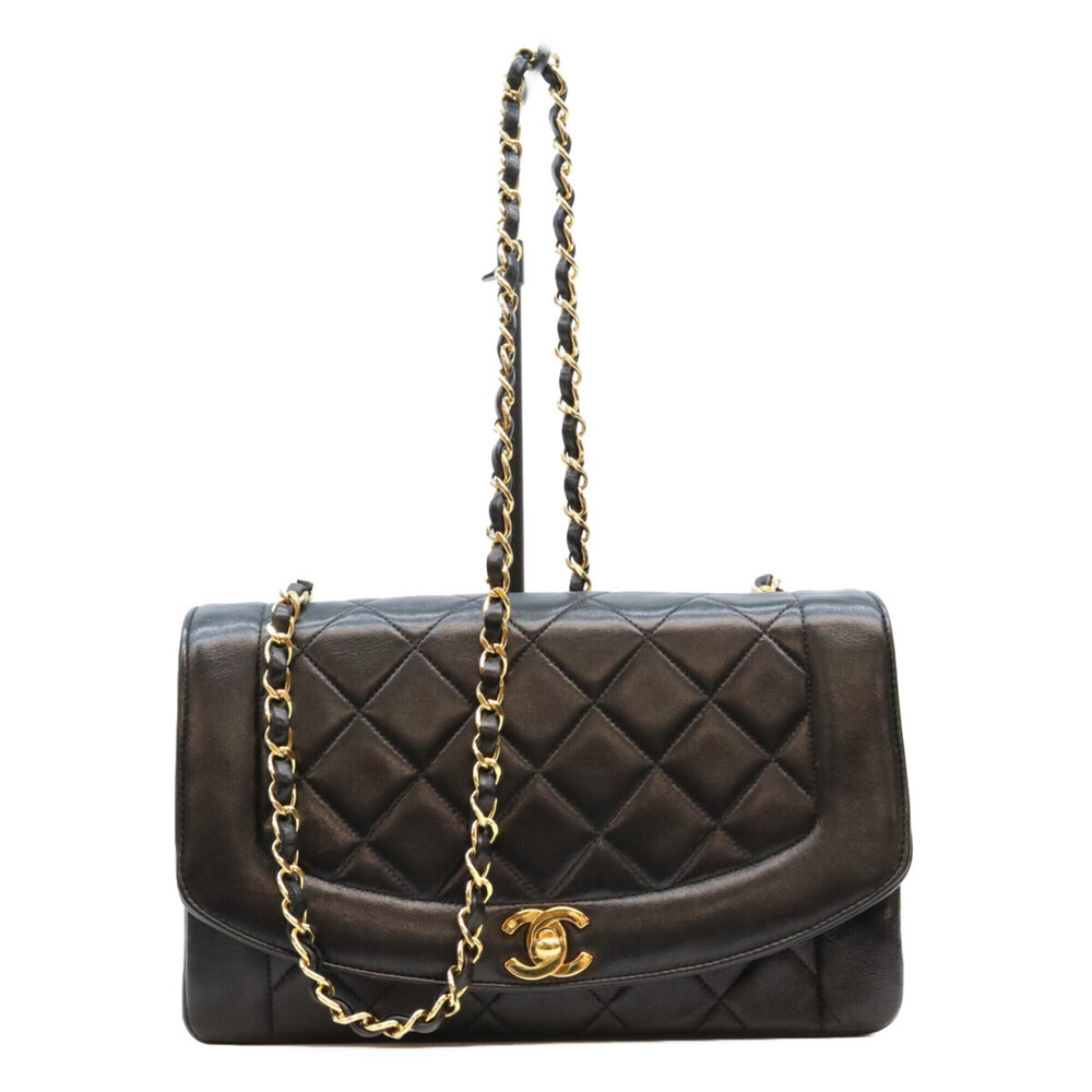CHANEL A01165 Black Lambskin Diana 25 Shoulder Bag with Gold Hardware - Women's